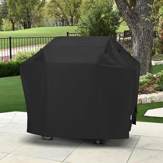 SunPatio Gas Grill Cover 60 Inch, Outdoor Heavy Duty Waterproof Barbecue Gas Cover, UV and Fade Resistant, All Weather Protection Compatible for Weber Charbroil Brinkmann Grills and More, Black
