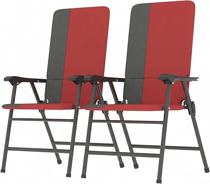 Outsunny Folding Patio Chairs Set of 2 Padded High Back Armrests Red | Folding by Outsunny