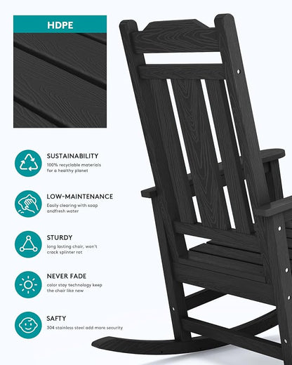 SERWALL Outdoor Rocking Chairs Set of 2, HDPE Porch Rocker Outdoor, Porch Rocker - Image 7