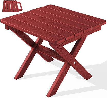 SERWALL Folding Adirondack Side Table, HDPE Small Outdoor Table, No Assembly Required End Table for Backyard Pool Porch Garden Lawn, Red