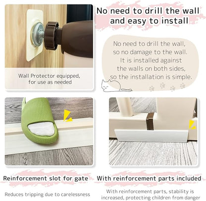 Lumizone Extra Tall Pet Gate 55.12" High Pressure Mounted 59.25"-63.38" Extra Wide (9 Sizes) 1.37" Gap for Cat Dog Stairs Doorway Hallway No Drilling Auto-Close (59.25"-63.38" W, Cream White)
