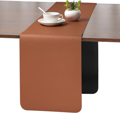 Myir JUN Table Runner Double Sided Vinyl Runner Table 55 Inch Long Runner for Table Washable Waterproof Non-Slip for Home Decorations Black Brown,12 x 55 inch