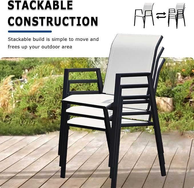 Outdoor Patio Chairs Set of 8, Oyster Beige Stackable Outdoor Chairs, - Image 2