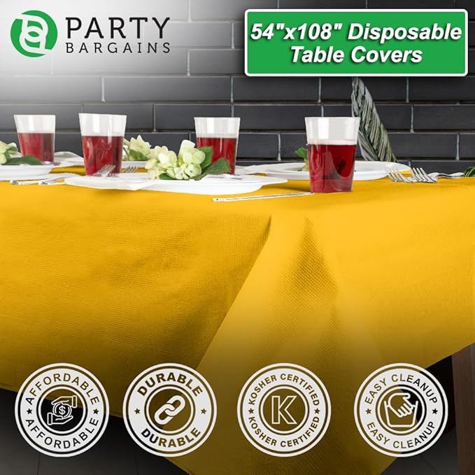 PARTY BARGAINS 10 Disposable Table Covers - 54" X 108" Yellow Table Cover, 3 Ply Paper & Plastic Tablecloth