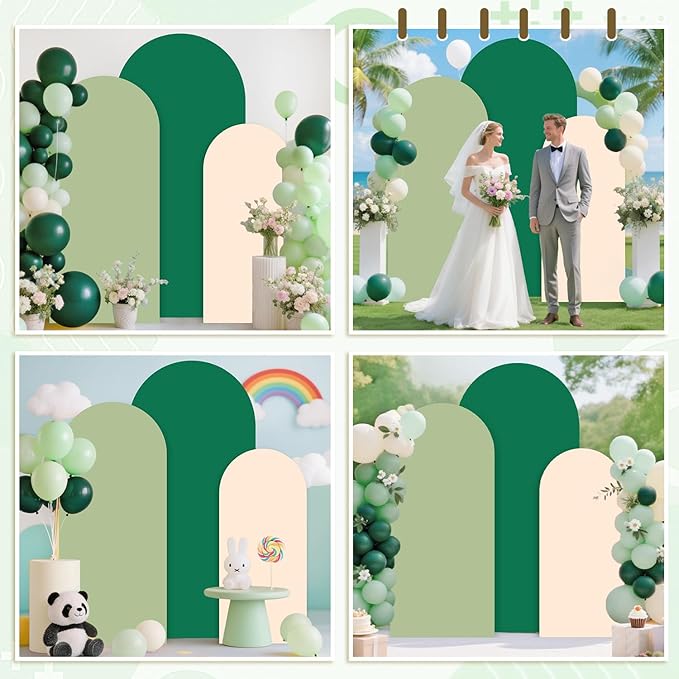 MODFUNS Set of 3 Arch Backdrop Cover 6&6.6&7.2ft Spandex Arch Cover Dark Green Biege Sage Backdrop Stand Covers Stretchy Arch Covers for Wedding Bridal Baby Shower Banquet Arch Supplies