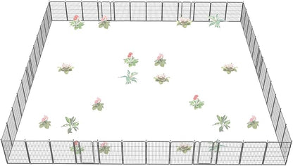 FXW Garden Fence Outdoor for The Yard – 40in(H) x 109.4ft(L) Heavy Duty Metal Animal Barrier for Dog and Rabbit, Decorative Dog Fence, 48 Panels, Silver