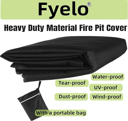 30 Inch Gas Fire Pit Cover for 28-30 Inch Square Fire Pit Tables, Heavy Duty 600D Waterproof & Windproof 30 x 30 x 25 Inches Patio Firepit Cover, Black