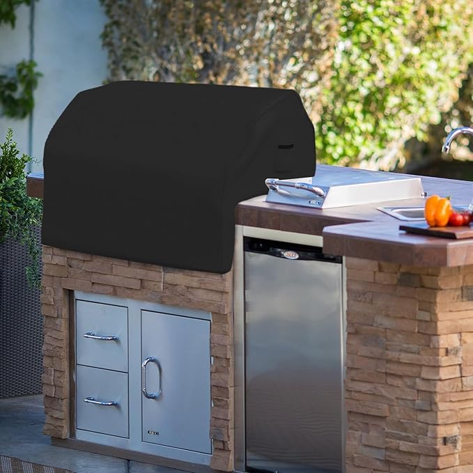 Covers & All Built-in Outdoor Grill Cover, Durable 12 Oz Waterproof Cover Max Material with Air Pocket & Elastic for Snug Fit (32" W x 26" D x 24" H Inches, Black)