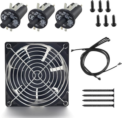 Replacement Fan and Hopper Door Switch Kit for Masterbuilt Gravity Series 560/800/1050 XL Digital Charcoal Grills & Smokers, Includes 1 Fan Kit, 3 Hopper Lid/Door Switches & 1 Electric Wire Kit