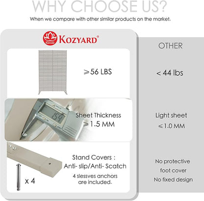 Kozyard Metal Privacy Screen 74" H x 47.2" W Decorative Outdoor Divider with Stand Panels Freestanding Screen Set for Deck Patio Balcony Garden Outdoor&Indoor (Beige/Horizontal Slat)