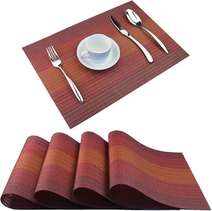 Vinyl Placemats,Washable Table Mats Easy to Clean Woven Placemats for Dining Table Set of 4(Red)