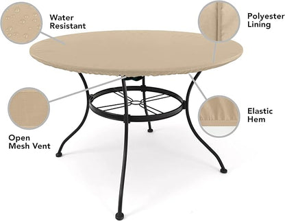 Covermates Classic Round Table Top Cover – All-Weather Outdoor Table Protection, Water-Resistant Vinyl, Elastic Hem, Mesh Vents, Patio Furniture Cover, Round 42-48 DIAMETER, Classic Tan