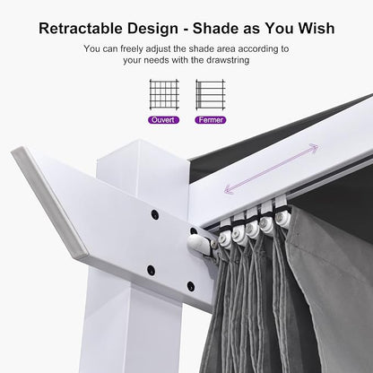 PURPLE LEAF Outdoor White Pergola 10' x 13' w/Light, Extra Canopy, aluminum - Image 4