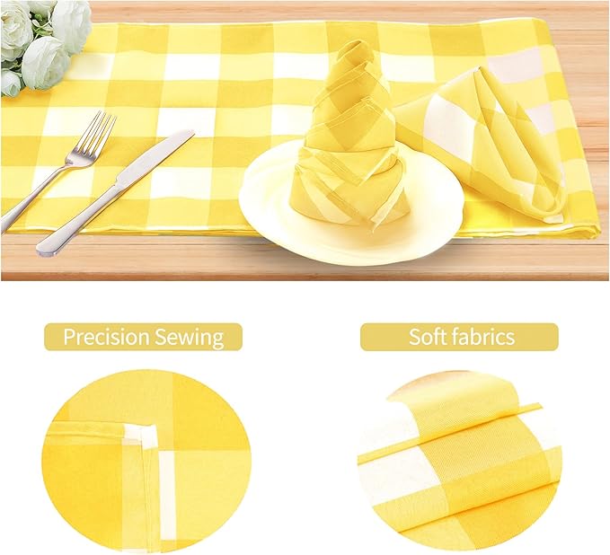 Buffalo Plaid Table Napkins Set of 50 Checkered Cloth Napkins 17x17 inch Washable Dinner Gingham Pattern Napkins Soft Napkins for Wedding Party Dining Banquet(Yellow and White)