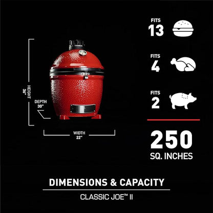 Kamado Joe Classic Joe Series II 18-inch Standalone Ceramic Charcoal Grill and Smoker with AirLift Hinge, Kontrol Tower Top Vent and 250 Cooking Square Inches in Red, Model KJ-23RHC