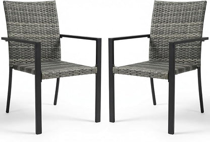 Stackable Patio Chairs Set of 2, Outdoor Wicker Dining Chairs, Space-Saving by SWITTE