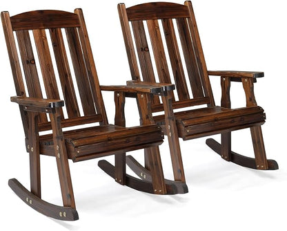VINGLI Outdoor Rocking Chair Set of 2, Heavy Duty 600 LBS Wooden Rocking Chair by VINGLI