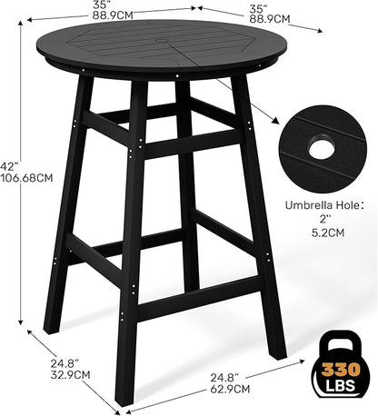 Costaelm Patio Bistro Table, 42" Counter Height Round Patio Cocktail Bar Table with Umbrella Hole, Outdoor Bistro Dining Pub Table for Front Porch Deck Backyard Garden, Black