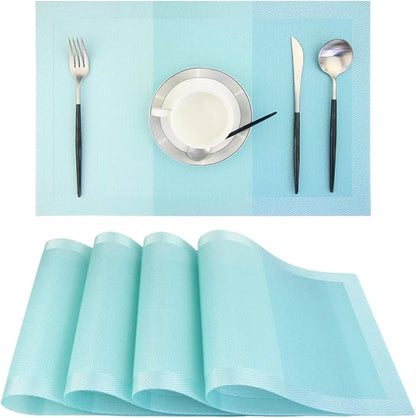 PIGCHCY Placemats 18 x12 inches Woven Vinyl Placemats for Dining Table,Washable Easy to Clean Table Mats Non Slip Placemats Set of 4 (Teal)