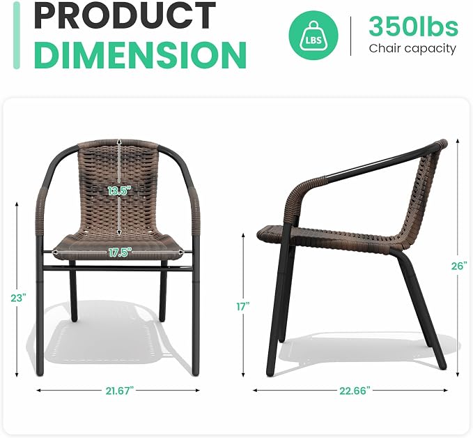 JEAREY Outdoor Patio Rattan Dining Chairs Set of 4, All Weather Stackable - Image 3