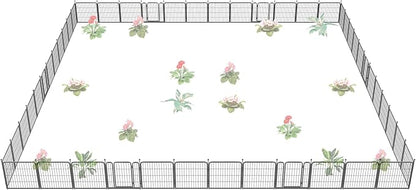 FXW Garden Fence Outdoor for The Yard – 24in(H) x 88.8ft(L) Heavy Duty Metal Animal Barrier for Dog and Rabbit, Decorative Dog Fence, 48 Panels, Silver