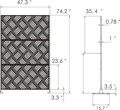 Kozyard Metal Privacy Screen 74" H x 47.2" W Decorative Outdoor Divider with Stand Panels Freestanding Screen Set for Deck Patio Balcony Garden Outdoor&Indoor(Black/Iron Weave)
