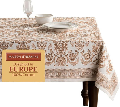 Maison d' Hermine Table Cloth Rectangle Table 100% Cotton 60 x 108 Inches Fall Tablecloth Reusable Everyday Use for Thanksgiving Christmas Decorations Dining Farmhouse Party (Allure)