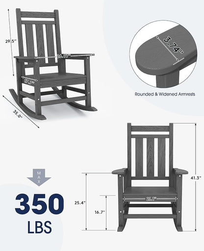 Oversized Outdoor Rocking Chair Set of 2, HDPE Patio Rockers - Image 2