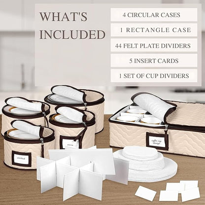 China Storage Containers 5-Piece Set Moving Boxes for Dinnerware, Glasses, Plates, Mugs and Saucers Sturdy Quilted Microfiber Dish Organizer with Dividers for Seasonal Storage - Holds Set of 12
