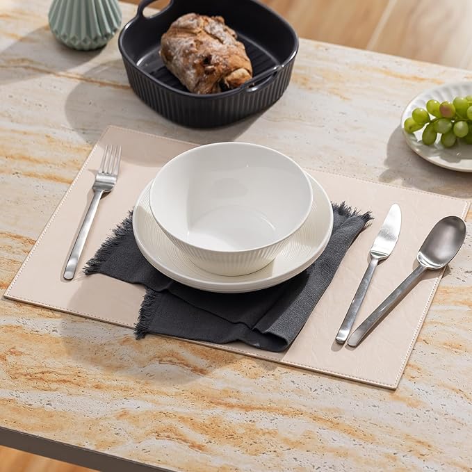 Faux Leather Placemats Set of 6 Vinyl Washable Wipeable Table Mats for Kitchen Dining Table Heat Resistant Waterproof Modern Indoor/Outdoor Placemats Non-Slip Easy Clean Place Mats (Beige)