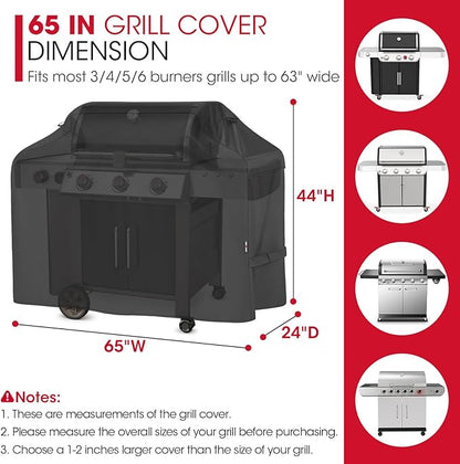 Unicook Grill Cover 65 Inch for Outdoor Grill, Heavy Duty Waterproof BBQ Cover with Side Handles and Air Vents, Weather Resistant, Compatible with Weber Charbroil Nexgrill Kenmore Gas BBQs, Black