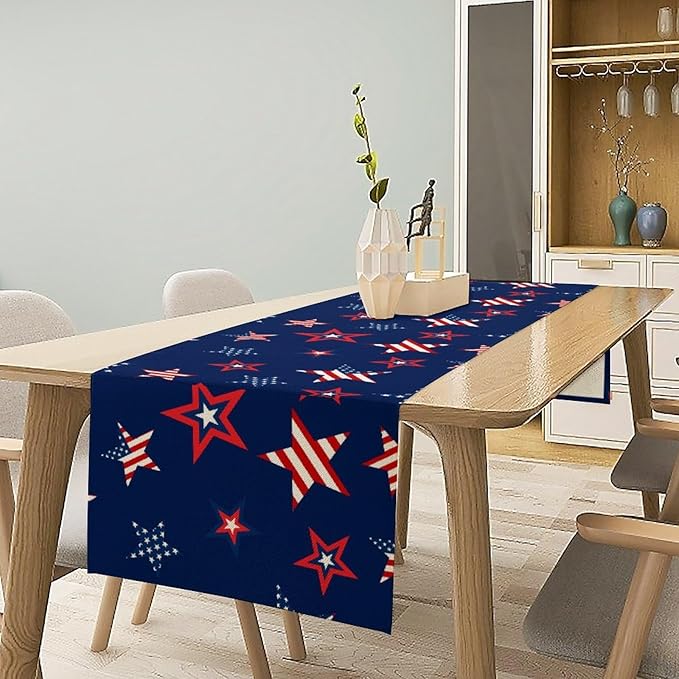 4th of July Patriotic Table Runner, Memorial Day Independence Day Freedom Stars Table Runner for Indoor Kitchen Dining Outdoor Holiday Party 13x90in
