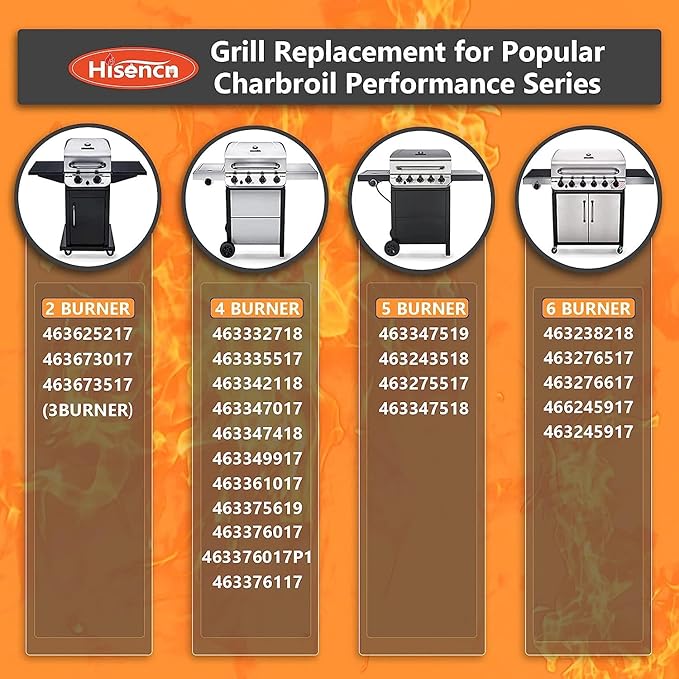 Grill Replacement Parts for Charbroil Performance 2 Burner 463625217, 463673517, 463625219, 463673519, 4 Burner Parts for Char-Broil 463673617, 463673619, 463673017, 463673019, 304 Stainless Steel