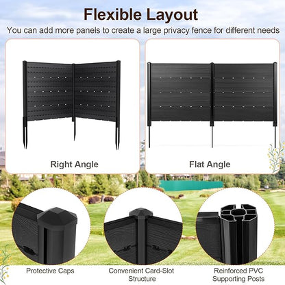 Giantex 4 Panels Outdoor Privacy Screen, 48''W x 45''H Air Conditioner Fence with Stakes, HDPE Decorative Trash Can Enclosure, Outdoor Fences for Garden Patio Lawn AC Unit Pool Pump, Black