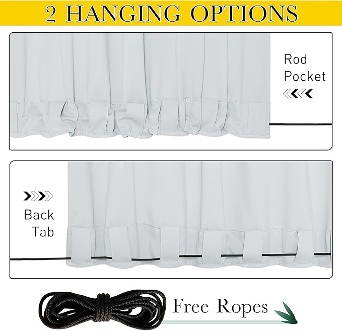 NICETOWN 2 Panels Thermal Outdoor Curtains Windproof W52xL72 Greyish White | - Image 2