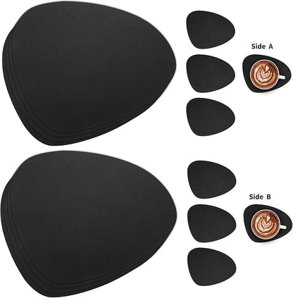 Myir JUN Placemats, Dual-Sided Placemats Waterproof Faux Leather Placemats Set of 6 Place Mats and Coasters Non-Slip Washable Table Mats for Dining Table (Black, Set of 6)