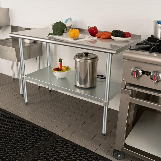 HARDURA Stainless Steel Table Prep & Work Table 24 x 72 Inches NSF Heavy Duty Commercial with Undershelf and Backsplash for Restaurant Kitchen Home and Hotel