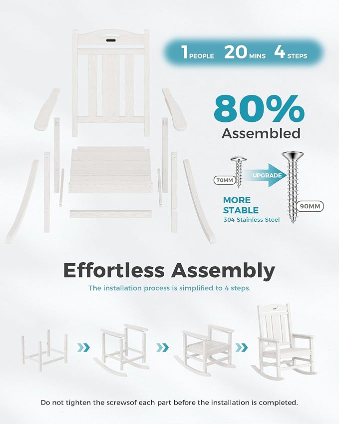 Oversized Outdoor Rocking Chairs Set of 4, 380lbs Heavy-Duty Large Patio Rocker - Image 9