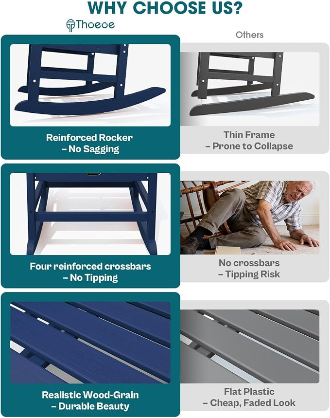 THOEOE Outdoor Rocking Chairs, Oversized Patio Rocking Chair | HDPE Outdoor - Image 4