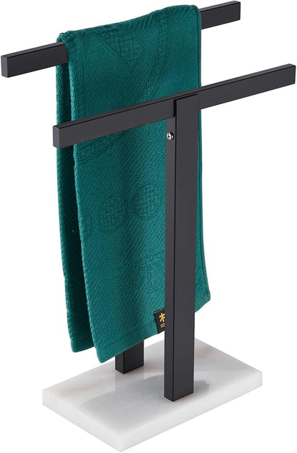 KOKOSIRI Hand Towel Bars Matte Black Towel Racks with Marble Base for Bathroom Kitchen Vanity Countertop, Stainless Steel 15.7'' Height THS0001-SM-BK