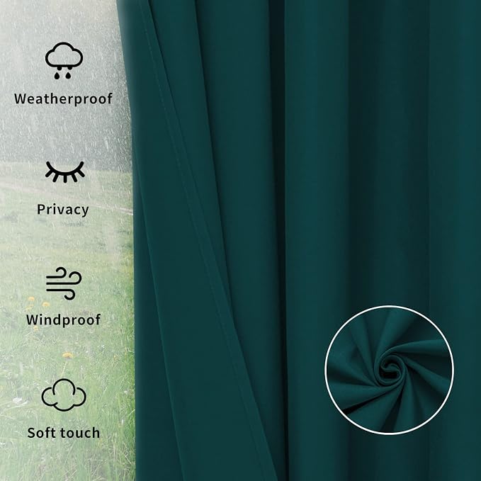 Easy-Going Outdoor Curtains for Patio 1 Panel, 150x96 inch, Teal | Waterproof - Image 6