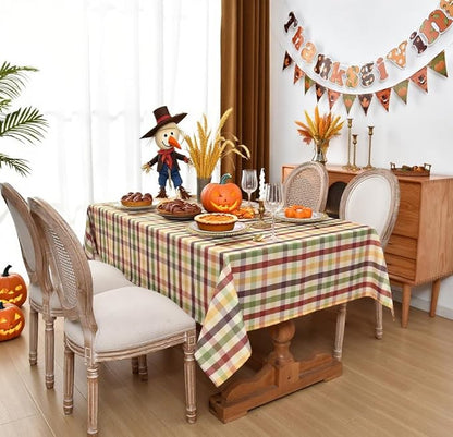 Waterproof Plaid Tablecloth Fabric - Square 58x58 Inch Classic Gingham Checker Christmas Thanksgiving Table Cloth for Indoor/Outdoor Use - Xmas Tabletop Cover for Picnics, BBQs, and Parties
