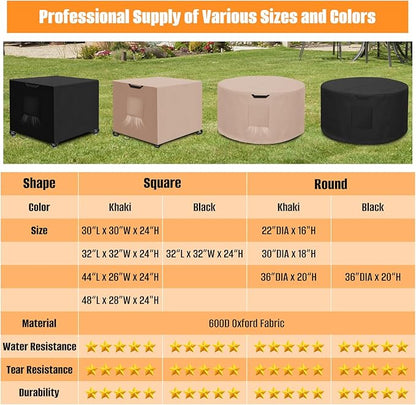 Kovshuiwe Porch Shield Fire Pit Cover Square-600D Fabric Waterproof and Resistant, Fits Outdoor For 40-44 Inch Fire Pit /Table Cover, Gas Fire Pit Cover-44"L x 26"W x 24"H, Khaki