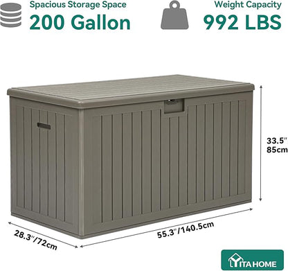 YITAHOME 200 Gallon Extra Large Deck Box, Double-Wall Resin Outdoor Storage Box with Flexible Divider for Patio Cushions Pool Supplies Garden Tools, 990 lbs Load Capacity, Lockable (Light Brown)