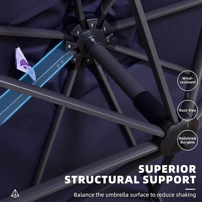 PURPLE LEAF Patio Umbrella 9' x 11.5' Rectangle All-Day Shade Control Navy | - Image 5