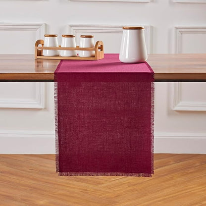 Solino Home Linen Fringe Table Runner 108 Inches Long - 100% Pure Linen Beet Table Runner 14 x 108 Inch for Valentines, Winter