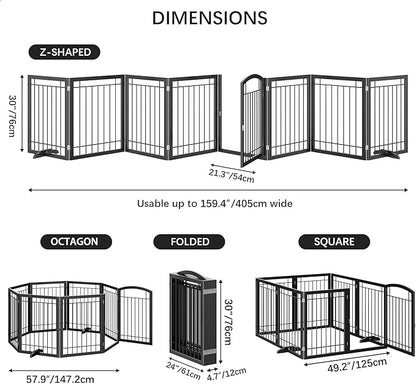 JSB 192-inch Extra Wide 30-inch Tall Dog gate with Door Walk Through,Full Matel Freestanding Pet Gate for Halls, Stairs & Home, Pet Puppy Safety Dog Fence with 4PCS Support Feet (Black)