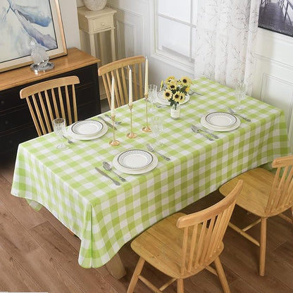 Cupuamon 2 Pack Waterproof Polyester Fabic Rectangle Checkered Tablecloth，60x102 Outdoor Table Cloth，Oil Stain Prevention Table Cloth for Pinics and Parties（Emerald and White）