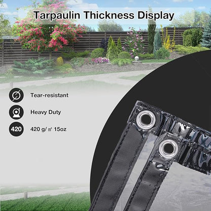 Clear Tarp (3' x 6'), 15 Mil Clear Vinyl PVC Tarp Waterproof Tarpaulin 100% Transparent PVC Tarps Small Cover Plastic Sheeting Window Sheets Drop Cloth（Black Edge）