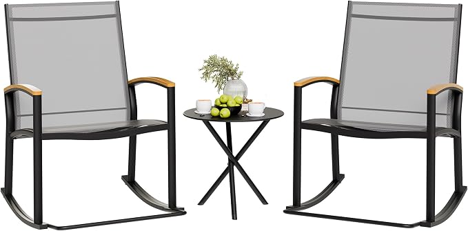 Shintenchi 3 Piece Outdoor Rocking Bistro Set, Textilene Fabric Small Patio by Shintenchi%7CFurnitureMadeforRealLife